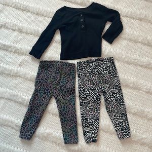 Garanimals 3 pc Animal print leggings & black long sleeve top baby girls 18 M